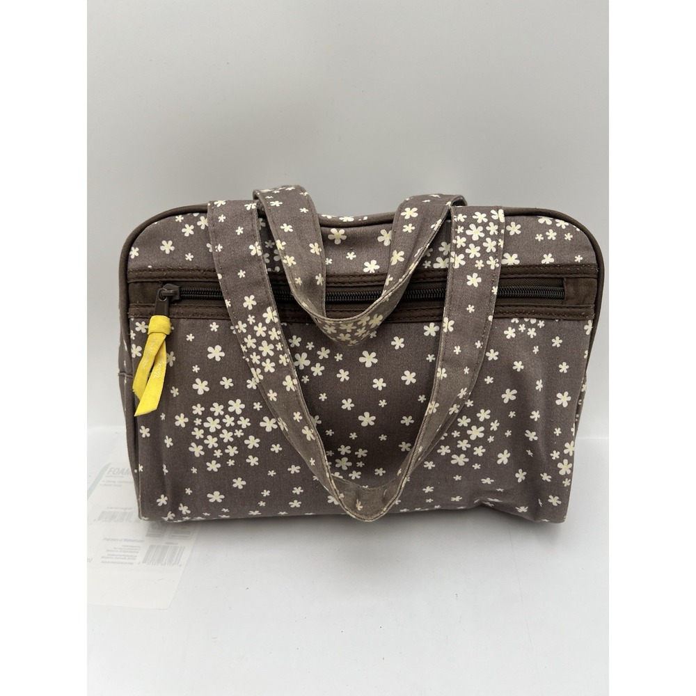 Thirty-One All In One Tote Bag Brown Daisy Floral Organizer Shoulder Bag